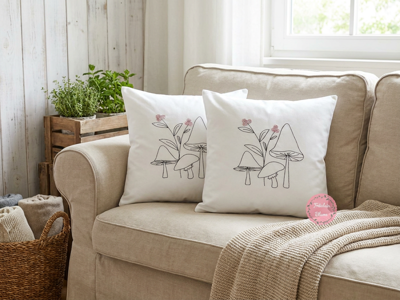 Preview: Pilze Herbst - redwork Stickdatei